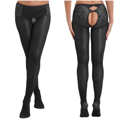 Women's Lace Pantyhose Nylon Silky Thigh High Stockings Sheer Hollow Out Tights